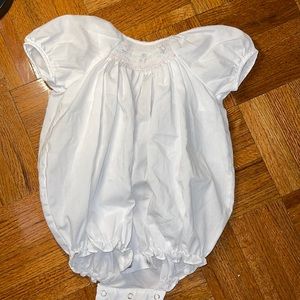Petit Ami newborn hand embroidered smocked bubble white with pink flowers